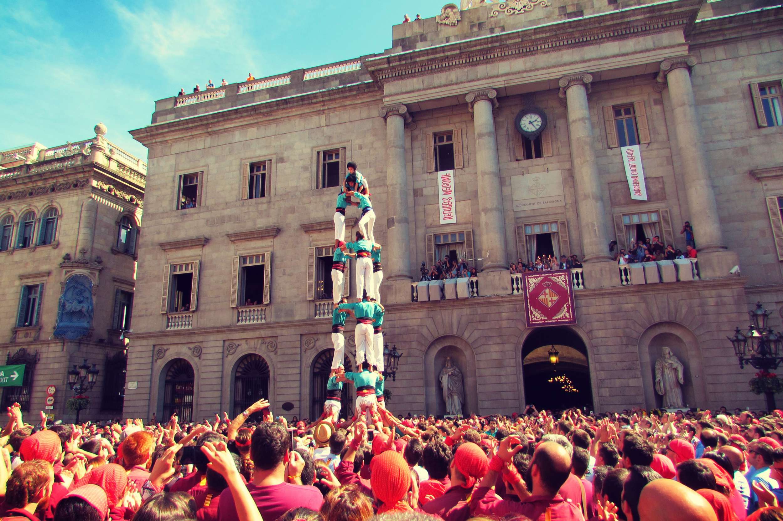 Castellets (human towers) in the Gothic Quarter's handsome Placa Jaume for the annual La Merce festival (every September)