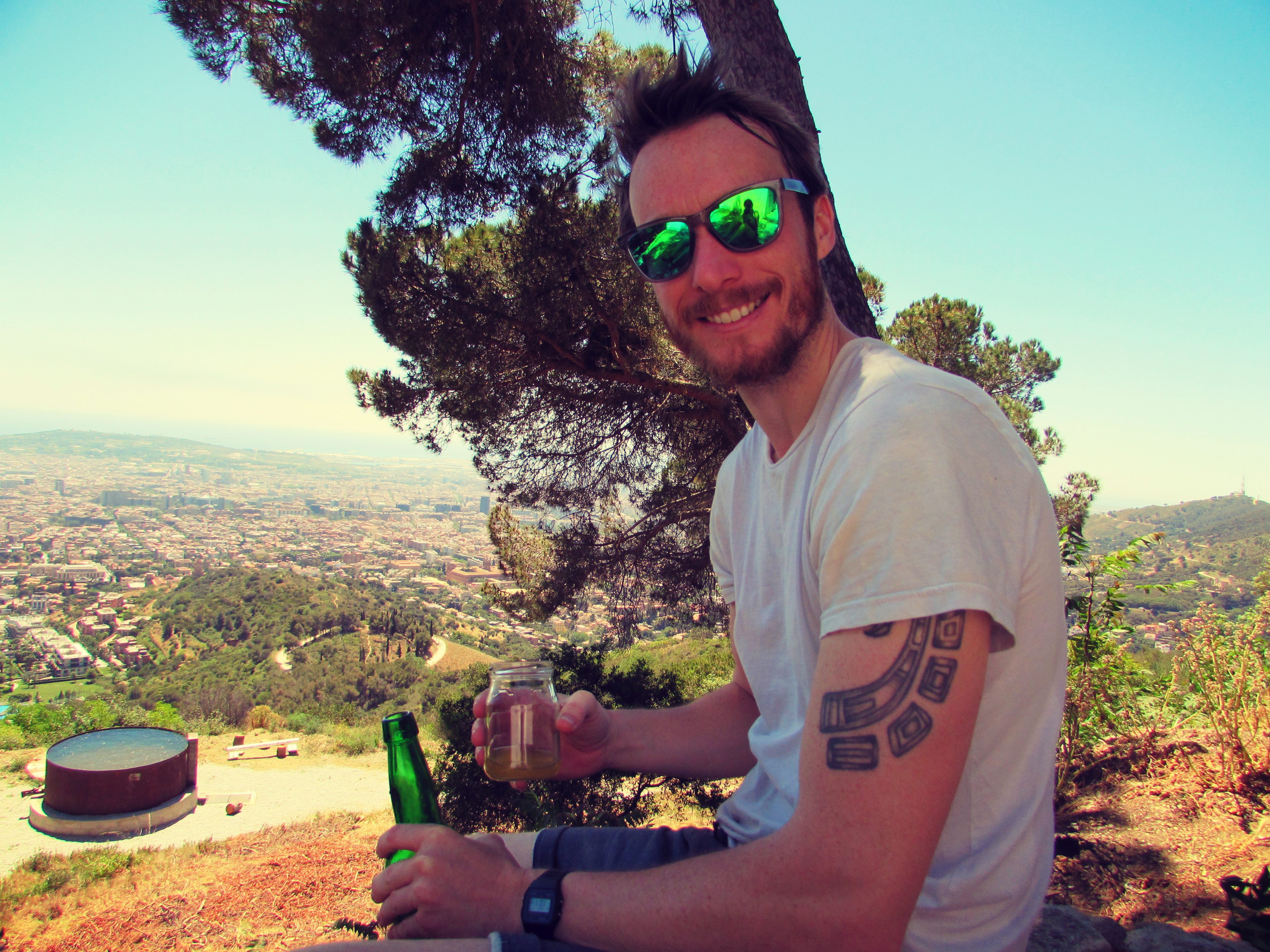 Sipping Spanish cider in the Carretera de les Aigues in the Colserolla Mountains of Barcelona