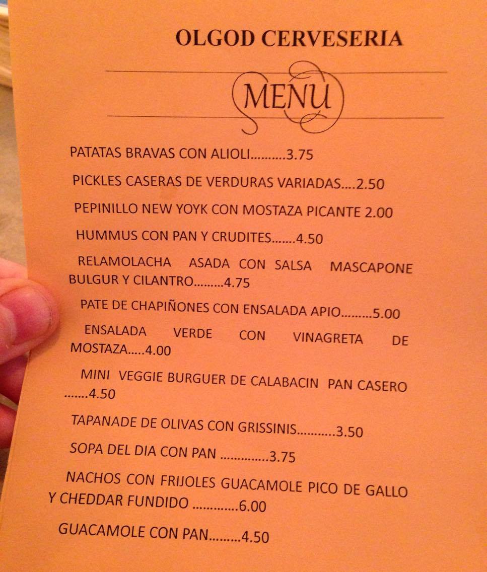 Ølgod craft beer bar Raval Barcelona - vegetarian tapas menu