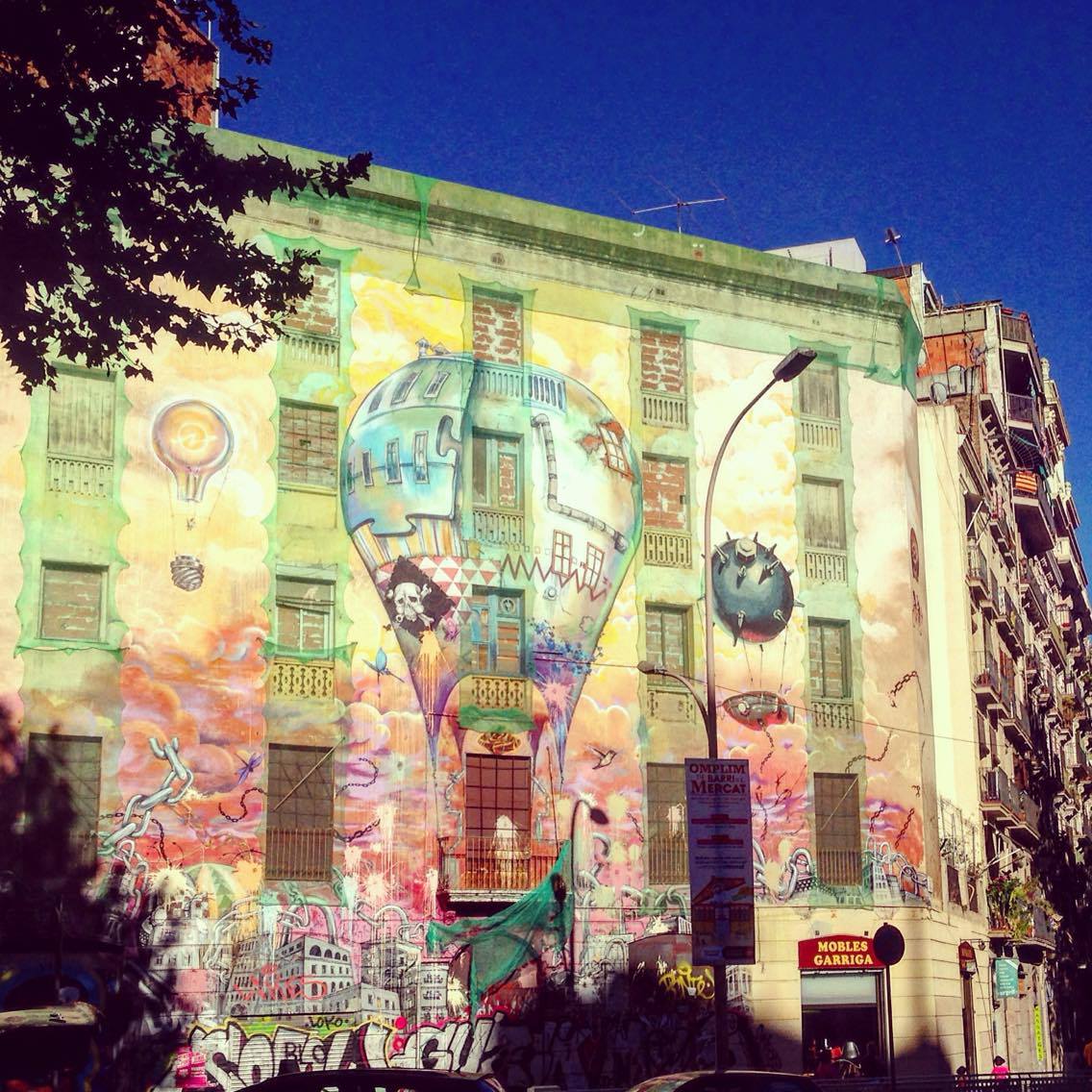 The graffiti-enhanced La Carboneria building in Barcelona's trendy Sant Antoni neighbourhood.
