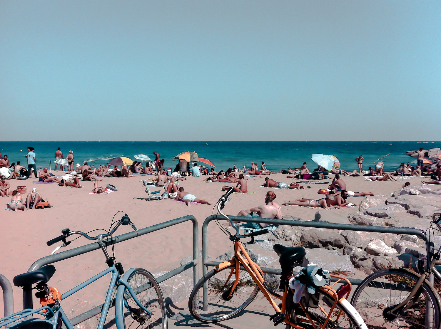 Cycling by the beach in Barcelona
