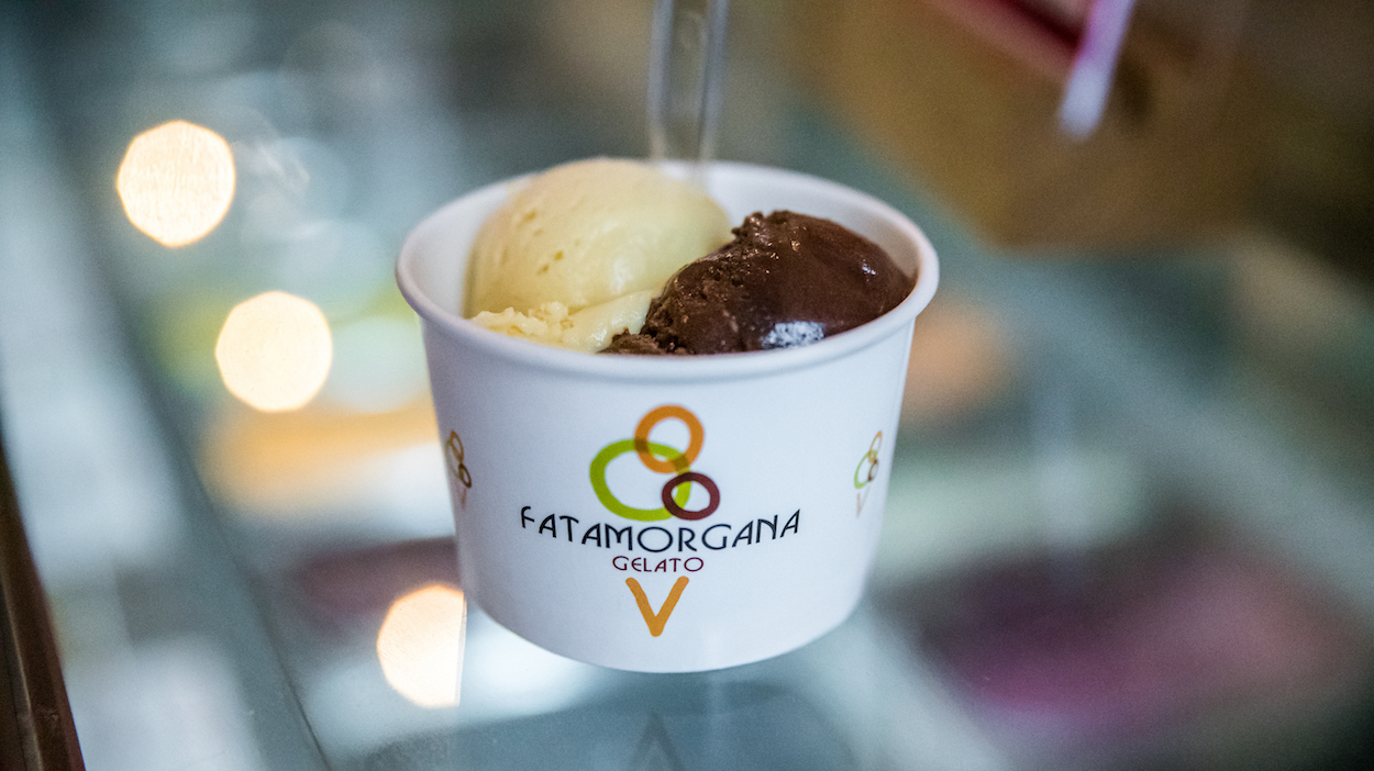 Enjoying gourmet gelato on Eating Italy's 'Trastevere for Foodies' food tour.