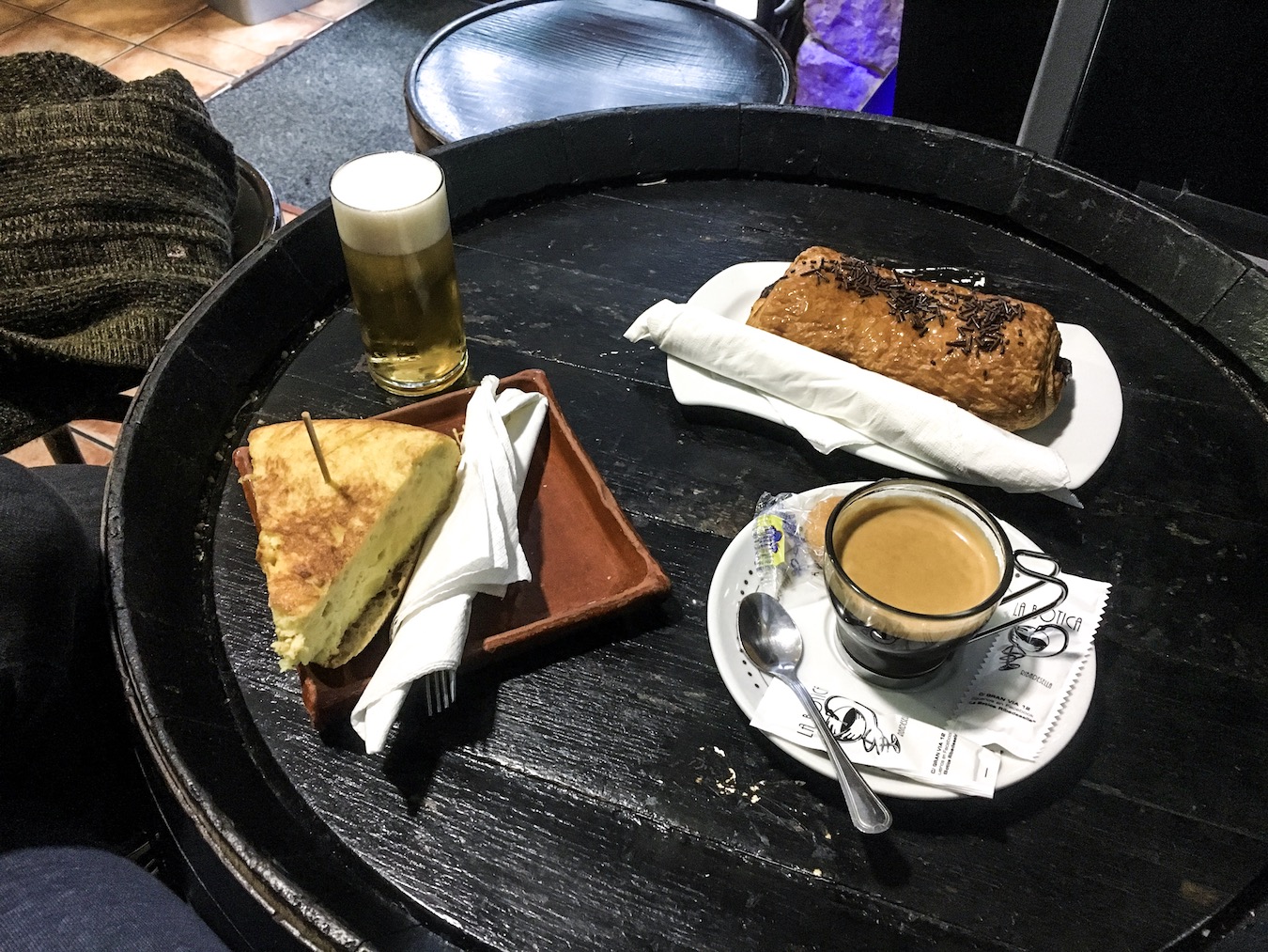 Traditional Spanish breakfast in Ben Holbrook in Ribadesella, Asturias, northern Spain.
