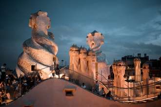 Rooftop jazz concert and cava at Antoni Gaudi's La Pedrera Building in Barcelona