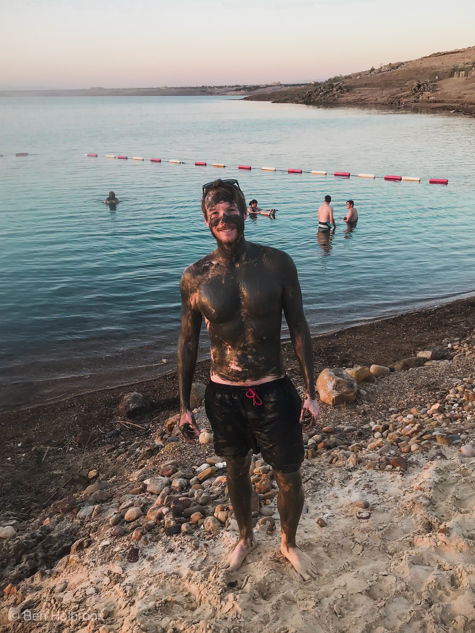 Ben Holbrook mud bath and bathe, Dead Sea, Jordan. Ben Holbrook mud bath and bathe, Dead Sea, Jordan.